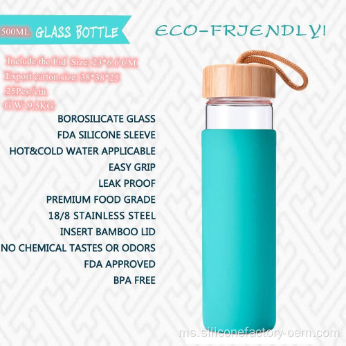 Botol kaca dengan Silicone Lengan Mengendalikan Botol Air